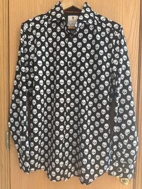 NWOT TOM BAINE Halloween Collection Black White Skull Shirt Slim Fit Men Size M